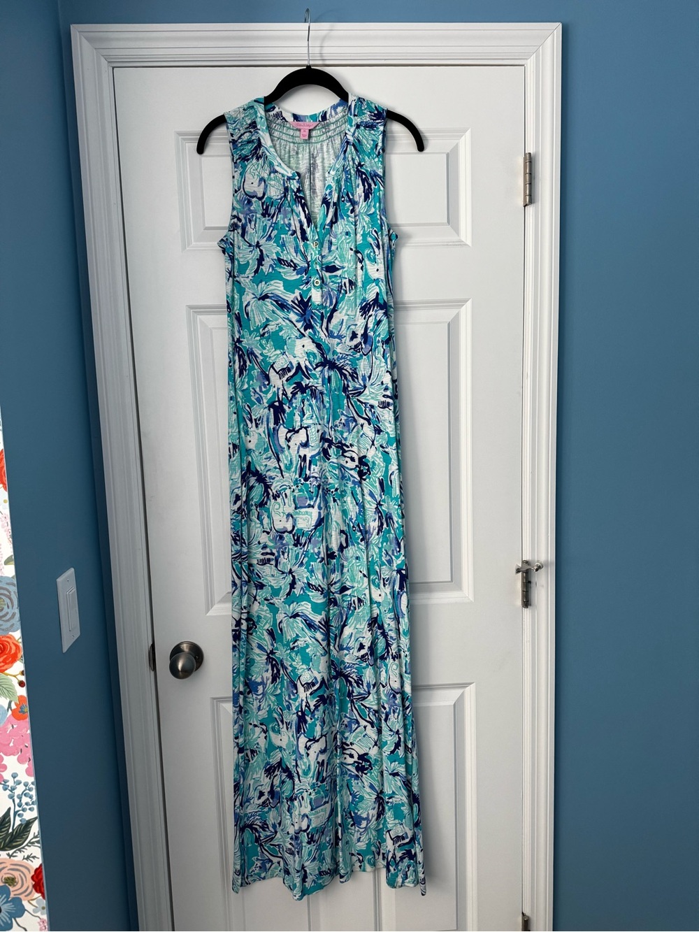 Lily Pulitzer Aqua & Navy Printed Maxi Dress